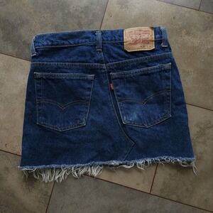 Vintage 90s Dark Wash Denim Cutoff Mini Skirt 517-0217 Made In USA 28" Waist